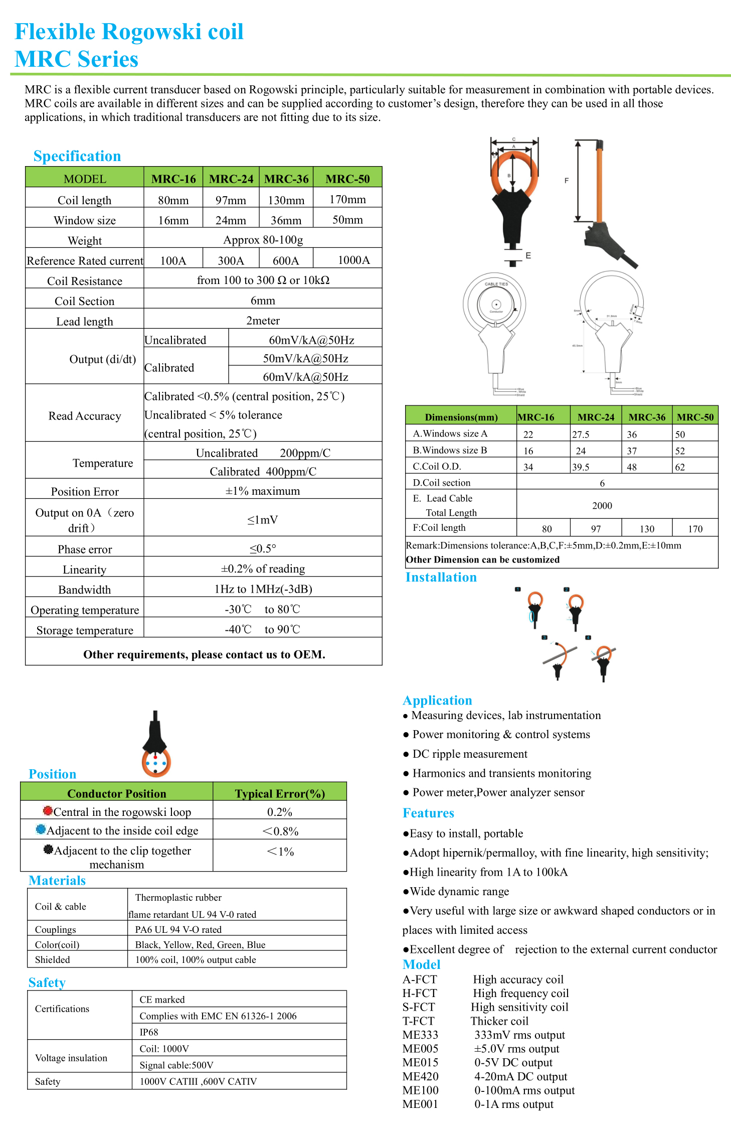 MRC Flexible Rogowski Coil Current Transformers